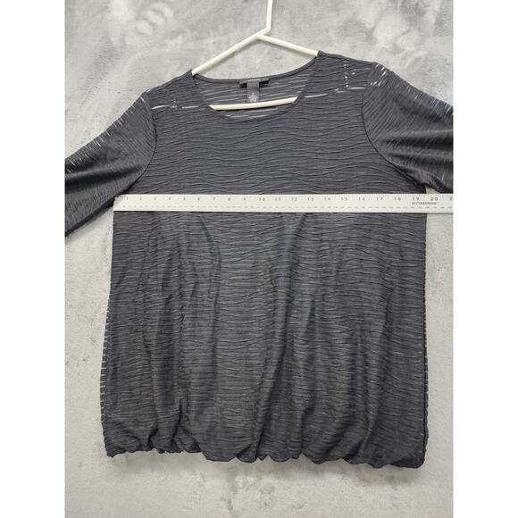 Alfani Sheer Illusion Stripe Textured Bubble Hem Top Size S Black Crop Sleeves - Picture 6 of 8